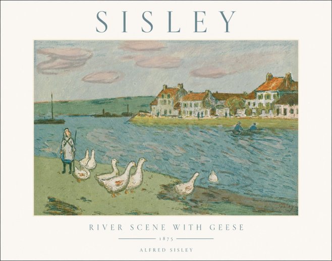 Sisley River Scene with Geese No1 - Poster