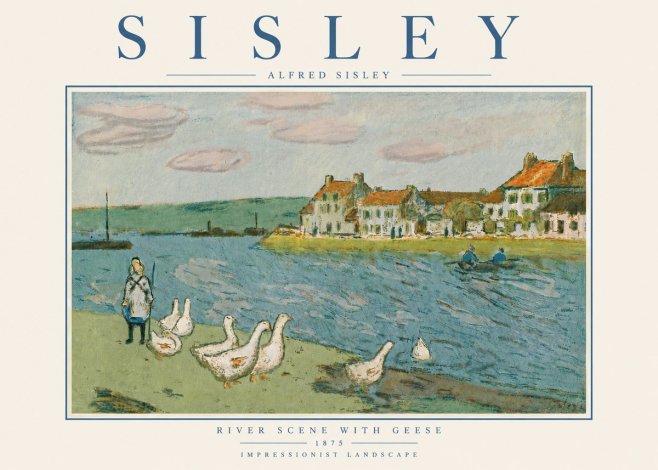 Sisley River Scene with Geese No6 - Poster