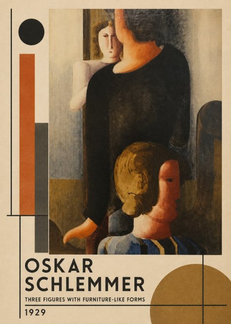 Oskar Schlemmer Three Figures with Furniture-like Forms No1 - Poster