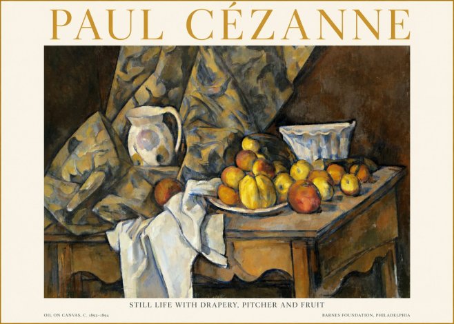 Paul Cézanne Still Life with Drapery, Pitcher and Fruit No1 - Poster
