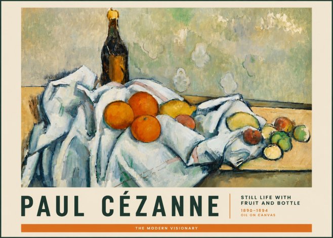 Paul Cézanne Still Life with Fruit and Bottle No3 - Poster