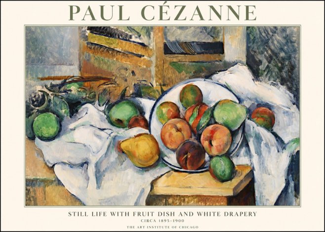 Paul Cézanne Still Life with Fruit Dish and White Drapery No1 - Poster