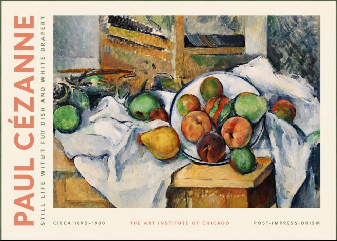 Paul Cézanne Still Life with Fruit Dish and White Drapery No2 - Poster
