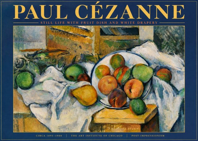 Paul Cézanne Still Life with Fruit Dish and White Drapery No3 - Poster