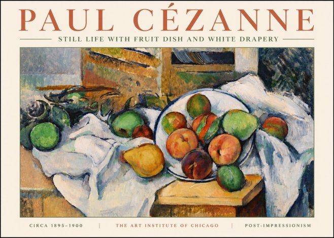 Paul Cézanne Still Life with Fruit Dish and White Drapery No5 - Poster