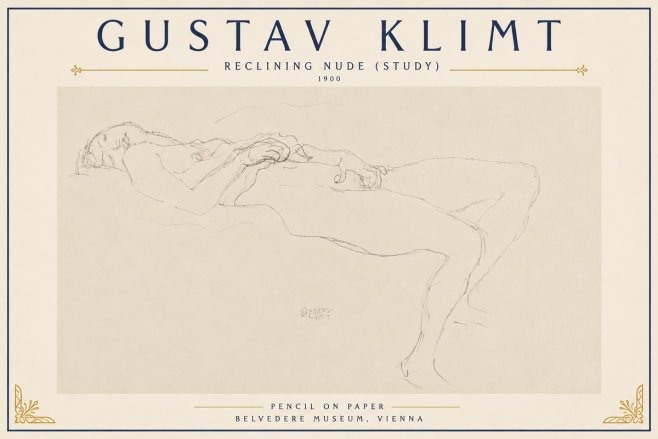 Klimt Reclining Nude (Study) No6 - Poster