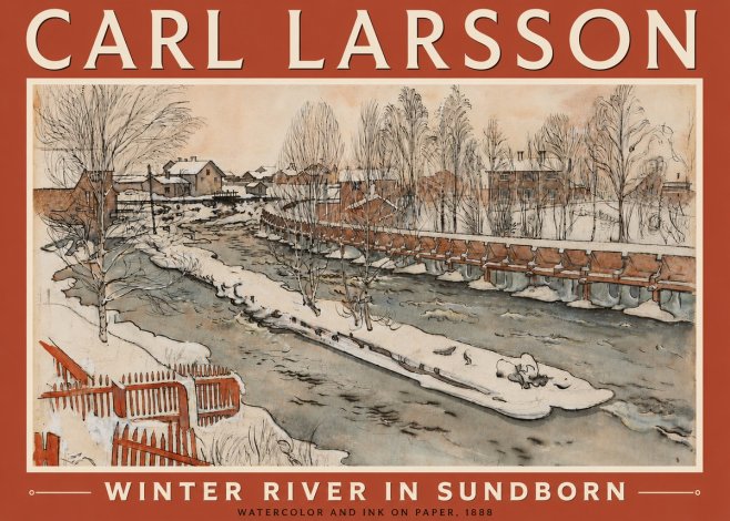 Carl Larsson Winter River in Sundborn No5 - Poster