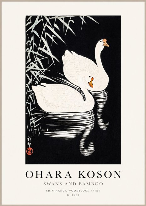 Ohara Koson Swans and Bamboo No1 - Poster