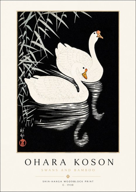 Ohara Koson Swans and Bamboo No3 - Poster