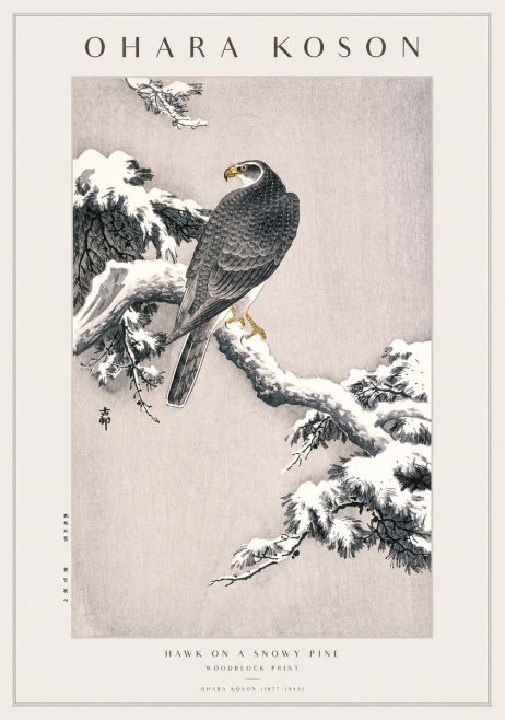 Ohara Koson Hawk on a Snowy Pine No1 - Poster