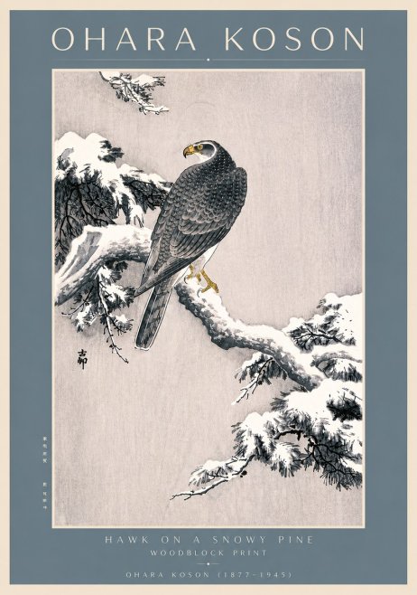 Ohara Koson Hawk on a Snowy Pine No4 - Poster