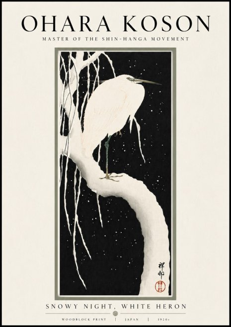 Ohara Koson Snowy Night, White Heron No4 - Poster