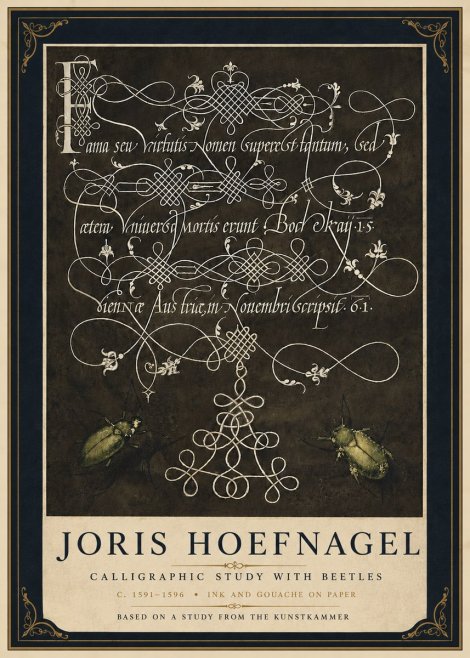Joris Hoefnagel Calligraphic Study with Beetles No5 - Poster