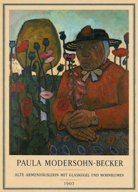 Paula Modersohn-Becker Alte Armenhäuslerin Mit Glaskugel Und Mohnblumen No3 - Poster