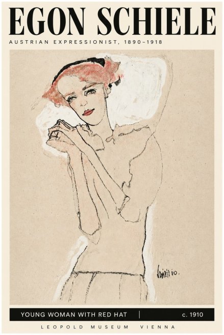 Schiele Young Woman with Red Hat No3 - Poster