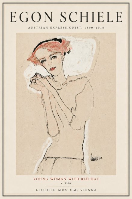 Schiele Young Woman with Red Hat No5 - Poster