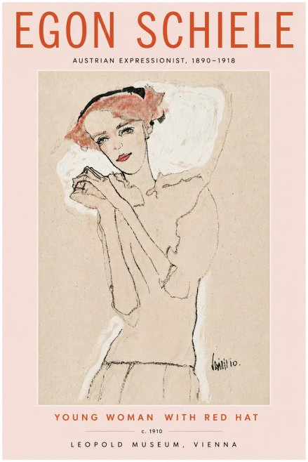 Schiele Young Woman with Red Hat No6 - Poster