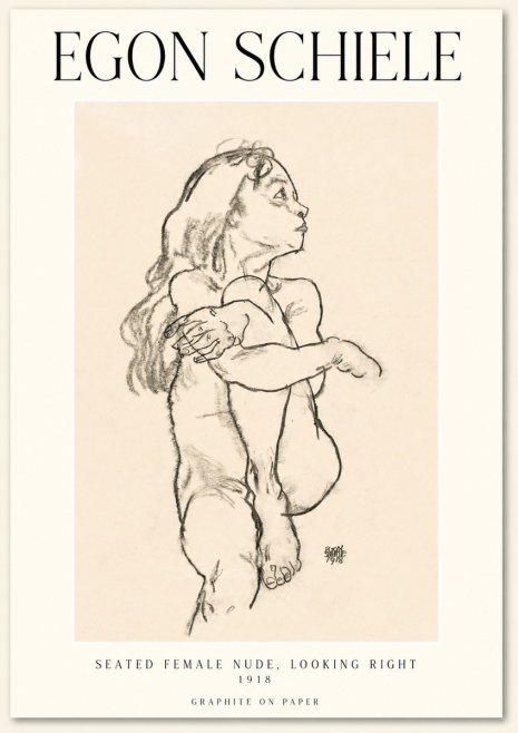 Schiele Seated Female Nude, Looking Right No1 - Poster