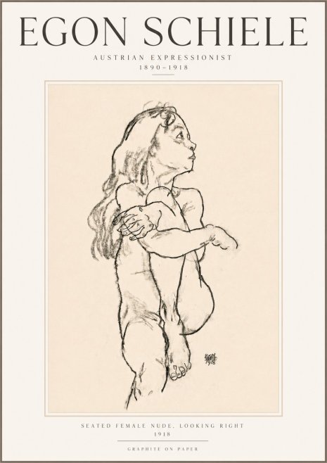 Schiele Seated Female Nude, Looking Right No5 - Poster