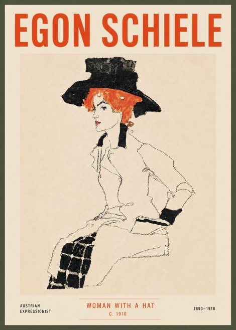 Schiele Woman with a Hat No4 - Poster