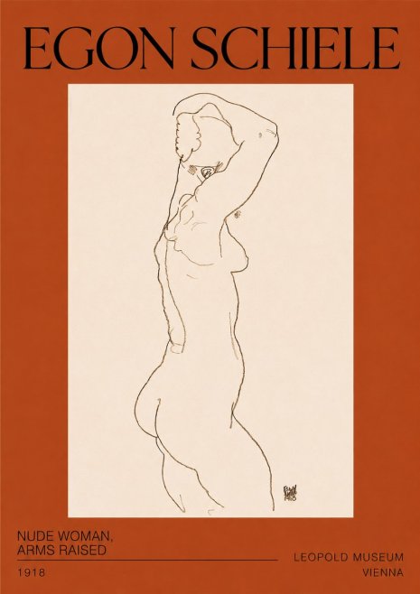 Schiele Nude Woman, Arms Raised No2 - Poster