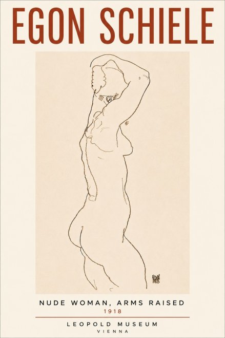 Schiele Nude Woman, Arms Raised No4 - Poster