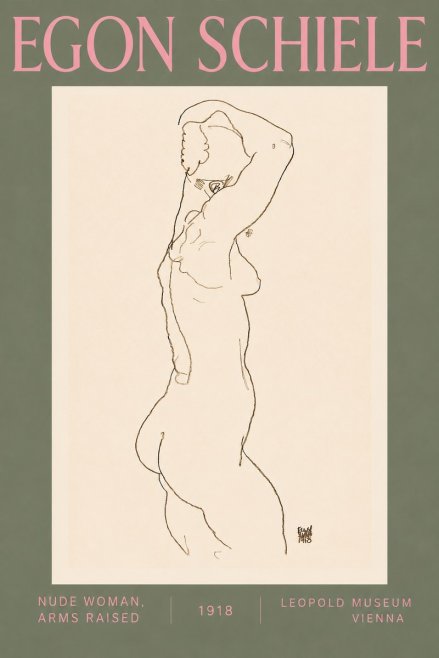Schiele Nude Woman, Arms Raised No5 - Poster