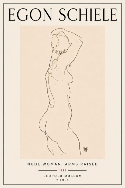 Schiele Nude Woman, Arms Raised No6 - Poster