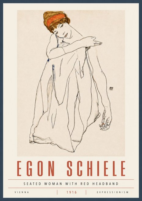 Schiele Seated Woman with Red Headband No5 - Poster