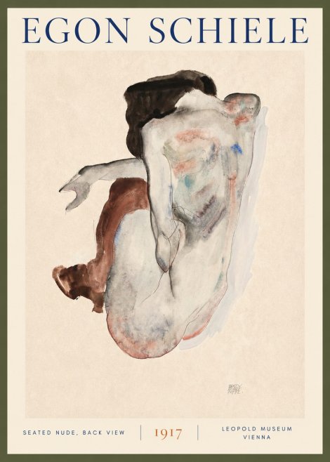 Schiele Seated Nude, Back View No2 - Poster