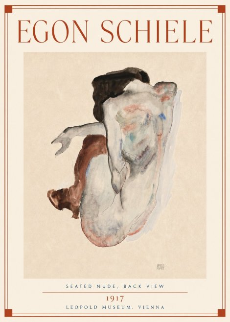 Schiele Seated Nude, Back View No3 - Poster