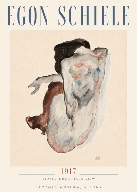 Schiele Seated Nude, Back View No5 - Poster