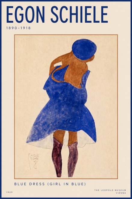 Schiele Blue Dress (Girl in Blue) No2 - Poster