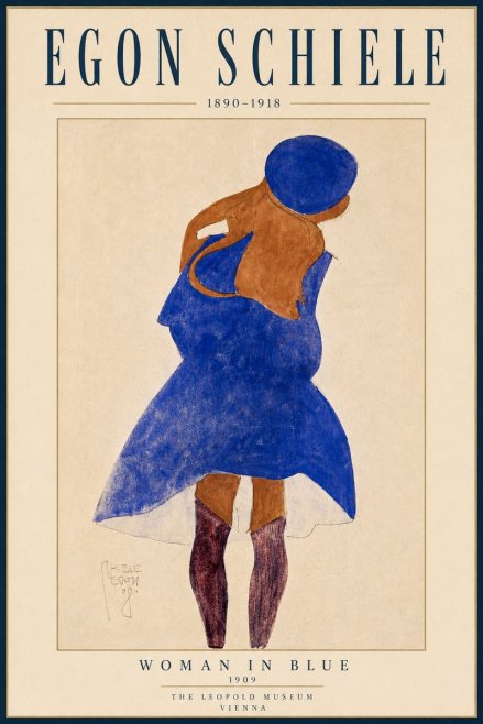 Schiele Blue Dress (Girl in Blue) No4 - Poster