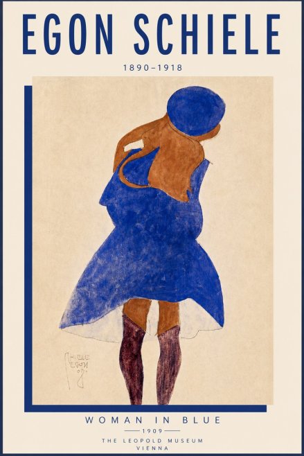 Schiele Blue Dress (Girl in Blue) No5 - Poster