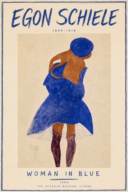 Schiele Blue Dress (Girl in Blue) No6 - Poster