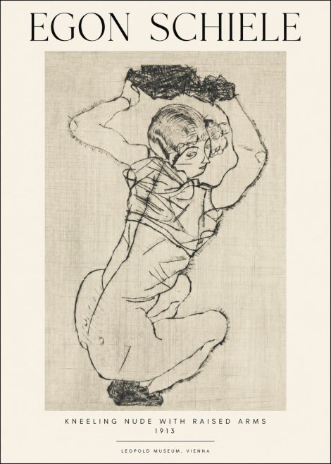 Schiele Kneeling Nude with Raised Arms No1 - Poster