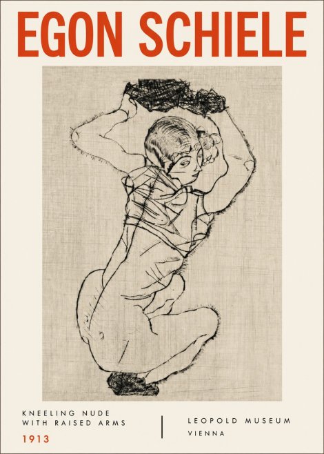 Schiele Kneeling Nude with Raised Arms No4 - Poster
