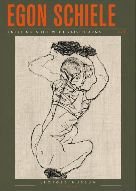 Schiele Kneeling Nude with Raised Arms No6 - Poster