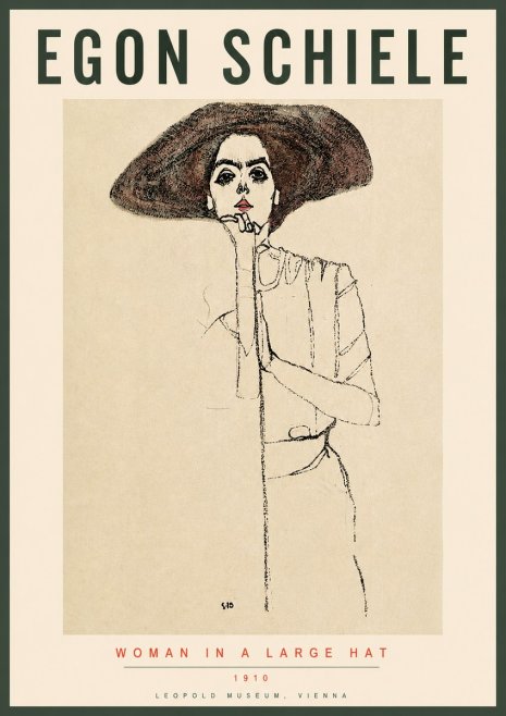 Schiele Woman in a Large Hat No3 - Poster