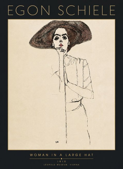 Schiele Woman in a Large Hat No5 - Poster