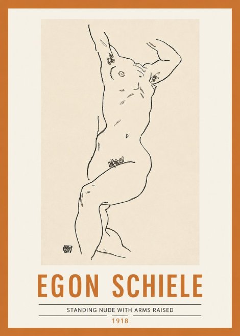 Schiele Standing Nude with Arms Raised No2 - Poster