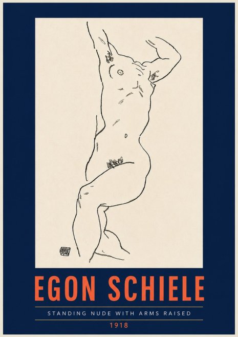 Schiele Standing Nude with Arms Raised No4 - Poster