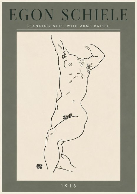 Schiele Standing Nude with Arms Raised No6 - Poster