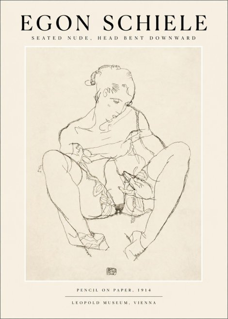 Schiele Seated Nude, Head Bent Downward No1 - Poster