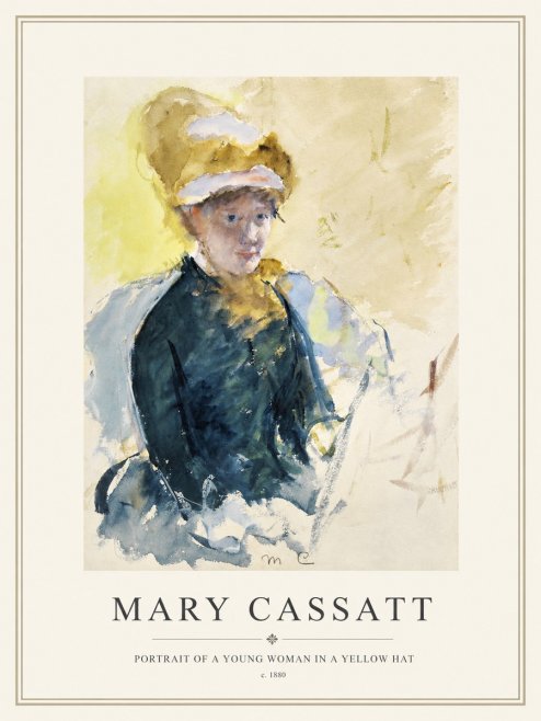 Mary Cassatt Portrait of a Young Woman in a Yellow Hat No1 - Poster