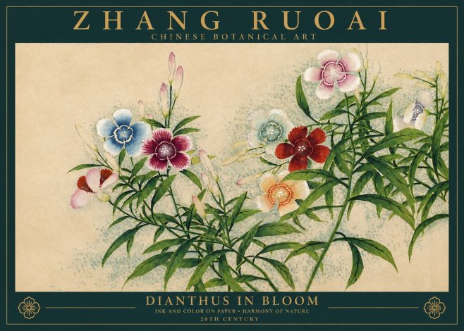 Zhang Ruoai Dianthus in Bloom No3 - Poster