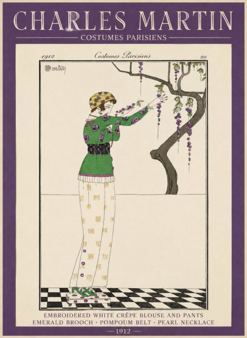 Charles Martin Embroidered White Crêpe Blouse and Pants No1 - Poster