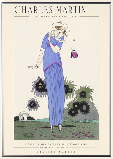 Charles Martin Little Garden Dress in Blue Wool Crepe No1 - Poster
