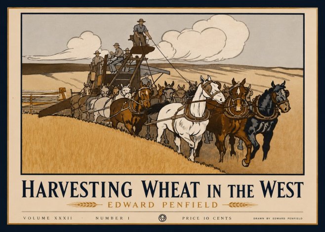 Edward Penfield Harvesting Wheat in the West No1 - Poster